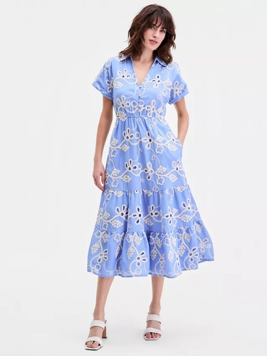 Sam Edelman Dresses & Skirts - NWT Sam Edelman Short Sleeve Collar Rope-Embroidered Eyelet Maxi Dress Size 14